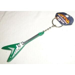 Green Flying V Wood Electric Guitar Key Chain Key Ring